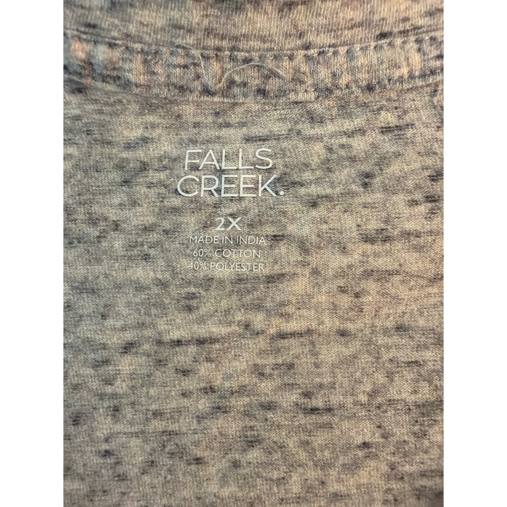 Falls Creek Womens 2X Gray Heathered V-Neck Short Sleeve T-Shirt Space Dye Tee - Picture 2 of 6